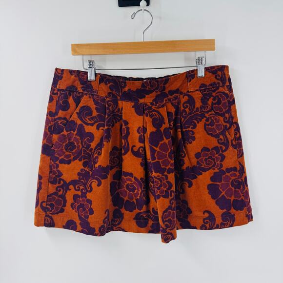 Y2K Fossil Corduroy Mini Skirt Size L Brown Purple Floral Print Retro 2000s - Picture 6 of 6